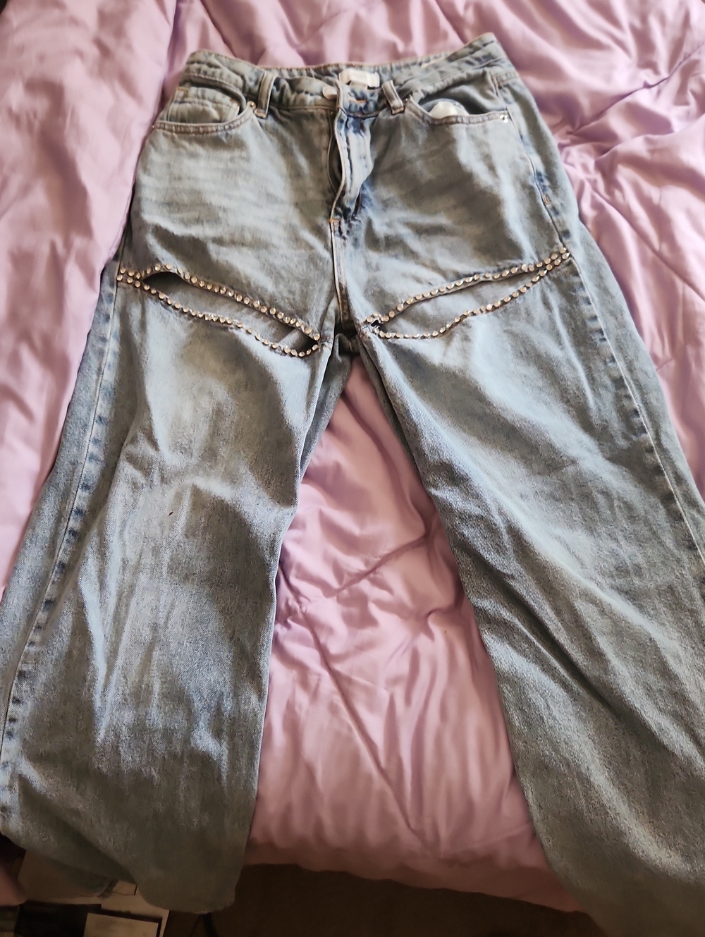 Forever 21 Light Blue Wide Leg Jeans with Studded Trim Opening Size 28